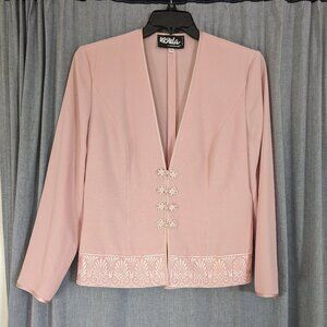 Ursula Of Switzerland Women's Blazer Size 14 Pink Embroidered Asian Office Wear